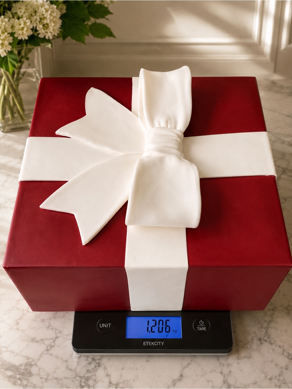 Heavy Red & White Decorative Christmas Gift Box with Bow - Picture 3 of 12